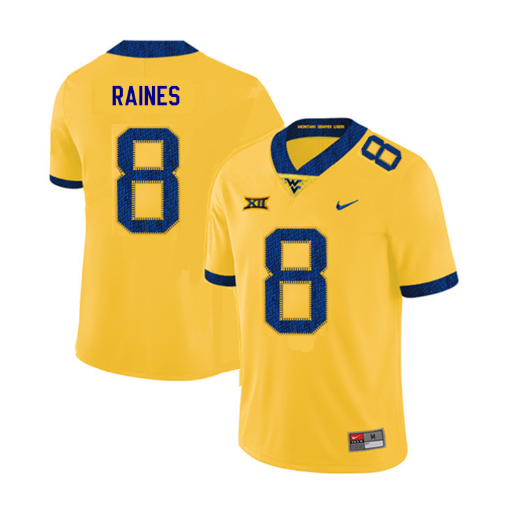 2019 Men #8 Kwantel Raines West Virginia Mountaineers College Football Jerseys Sale-Yellow